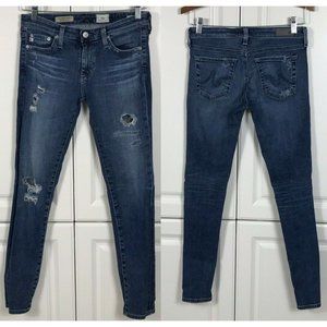 AG Adriano Goldschmied 27R The Legging Super Skinny Ankle Jeans Distressed RIps